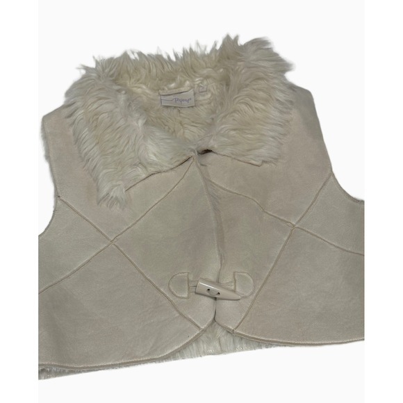 Papaya‎ Faux Fur Collar Vest Sleeveless Ivory Cream Toggle Closure - Picture 6 of 6